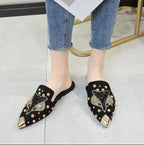 Luxury Women Mules Ladies Summer Slippers Women Shoes New Low Heels Flat Casual Shoes Woman Flip Flops Mules For Women Slip On Flats Loafers Pointed Toe Womens Mules Stevvex