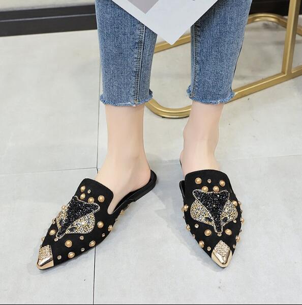 Luxury Women Mules Ladies Summer Slippers Women Shoes New Low Heels Flat Casual Shoes Woman Flip Flops Mules For Women Slip On Flats Loafers Pointed Toe Womens Mules Stevvex