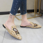 Luxury Women Mules Ladies Summer Slippers Women Shoes New Low Heels Flat Casual Shoes Woman Flip Flops Mules For Women Slip On Flats Loafers Pointed Toe Womens Mules Stevvex