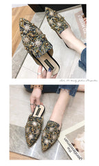Luxury Women Mules Ladies Summer Slippers Women Shoes New Low Heels Flat Casual Shoes Woman Flip Flops Mules For Women Slip On Flats Loafers Pointed Toe Womens Mules Stevvex