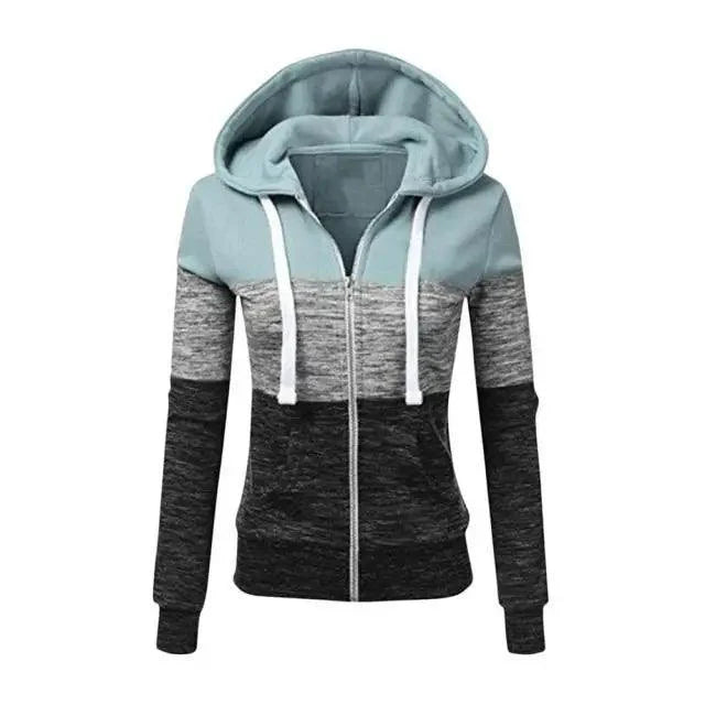 Luxury Women Patchwork  Hoodie Spring Autumn Slim Hooded Jacket Fashion Long Sleeve Drawstring Pocket Hoodies Sweatshirts Women's  Hoodie Color Block Casual Pullover Hoodie Stevvex