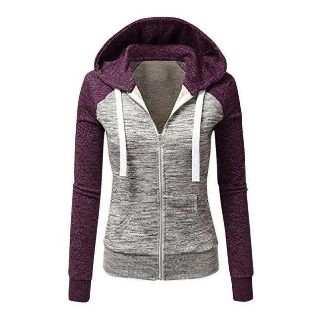 Luxury Women Patchwork  Hoodie Spring Autumn Slim Hooded Jacket Fashion Long Sleeve Drawstring Pocket Hoodies Sweatshirts Women's  Hoodie Color Block Casual Pullover Hoodie Stevvex