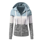 Luxury Women Patchwork  Hoodie Spring Autumn Slim Hooded Jacket Fashion Long Sleeve Drawstring Pocket Hoodies Sweatshirts Women's  Hoodie Color Block Casual Pullover Hoodie Stevvex