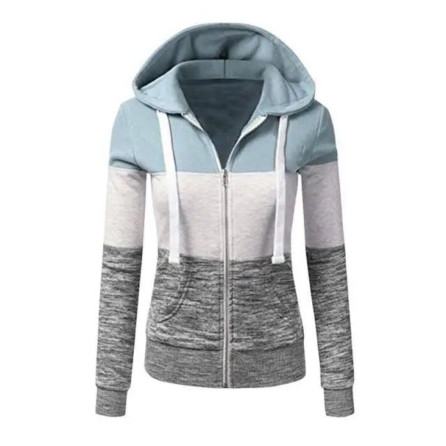 Luxury Women Patchwork  Hoodie Spring Autumn Slim Hooded Jacket Fashion Long Sleeve Drawstring Pocket Hoodies Sweatshirts Women's  Hoodie Color Block Casual Pullover Hoodie Stevvex