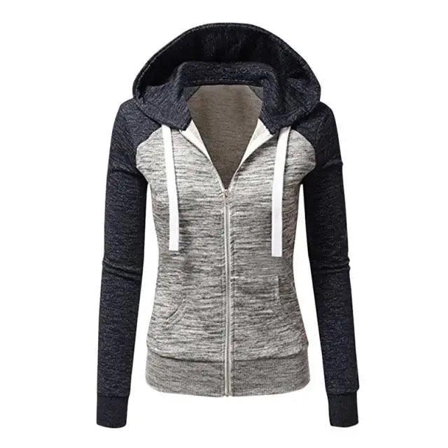 Luxury Women Patchwork  Hoodie Spring Autumn Slim Hooded Jacket Fashion Long Sleeve Drawstring Pocket Hoodies Sweatshirts Women's  Hoodie Color Block Casual Pullover Hoodie Stevvex