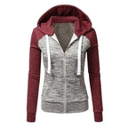 Luxury Women Patchwork  Hoodie Spring Autumn Slim Hooded Jacket Fashion Long Sleeve Drawstring Pocket Hoodies Sweatshirts Women's  Hoodie Color Block Casual Pullover Hoodie Stevvex