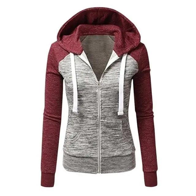 Luxury Women Patchwork  Hoodie Spring Autumn Slim Hooded Jacket Fashion Long Sleeve Drawstring Pocket Hoodies Sweatshirts Women's  Hoodie Color Block Casual Pullover Hoodie Stevvex