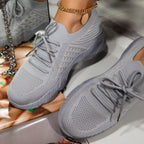 Luxury Women Sneakers Casual Comfortable Mesh Lace-Up Ladies Sport Shoes Chunky Women's Vulcanized Elegant Sneakers Platform Shoes Flats Solid Casual Spring Summer Sneakers Stevvex