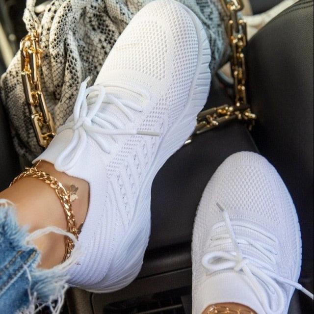 Luxury Women Sneakers Casual Comfortable Mesh Lace-Up Ladies Sport Shoes Chunky Women's Vulcanized Elegant Sneakers Platform Shoes Flats Solid Casual Spring Summer Sneakers Stevvex