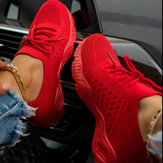 Luxury Women Sneakers Casual Comfortable Mesh Lace-Up Ladies Sport Shoes Chunky Women's Vulcanized Elegant Sneakers Platform Shoes Flats Solid Casual Spring Summer Sneakers Stevvex