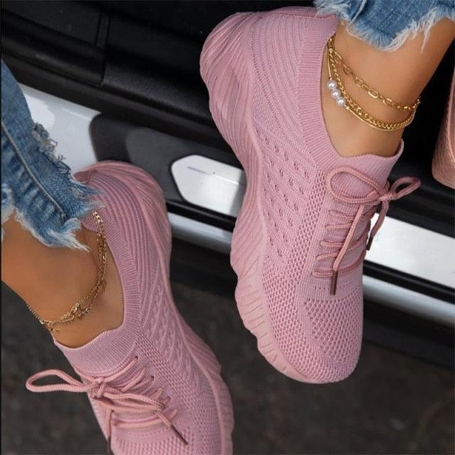 Luxury Women Sneakers Casual Comfortable Mesh Lace-Up Ladies Sport Shoes Chunky Women's Vulcanized Elegant Sneakers Platform Shoes Flats Solid Casual Spring Summer Sneakers Stevvex