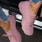 Luxury Women Sneakers Casual Comfortable Mesh Lace-Up Ladies Sport Shoes Chunky Women's Vulcanized Elegant Sneakers Platform Shoes Flats Solid Casual Spring Summer Sneakers Stevvex