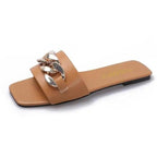 Luxury Women Summer Slipper Square Toe Chain Slippers Fashion Open Toe Metal Chain Beach Shopping Party Flip Flops For Women Stevvex