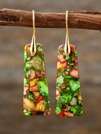 Geometrical Shape Imperial Jasper Dangle Earrings Pi-Mart