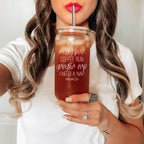 Messy Bun 17oz Glass Tumbler With Bamboo Lid Stainless Straws Mom Life Coffee Run Gift BandsCo Straps