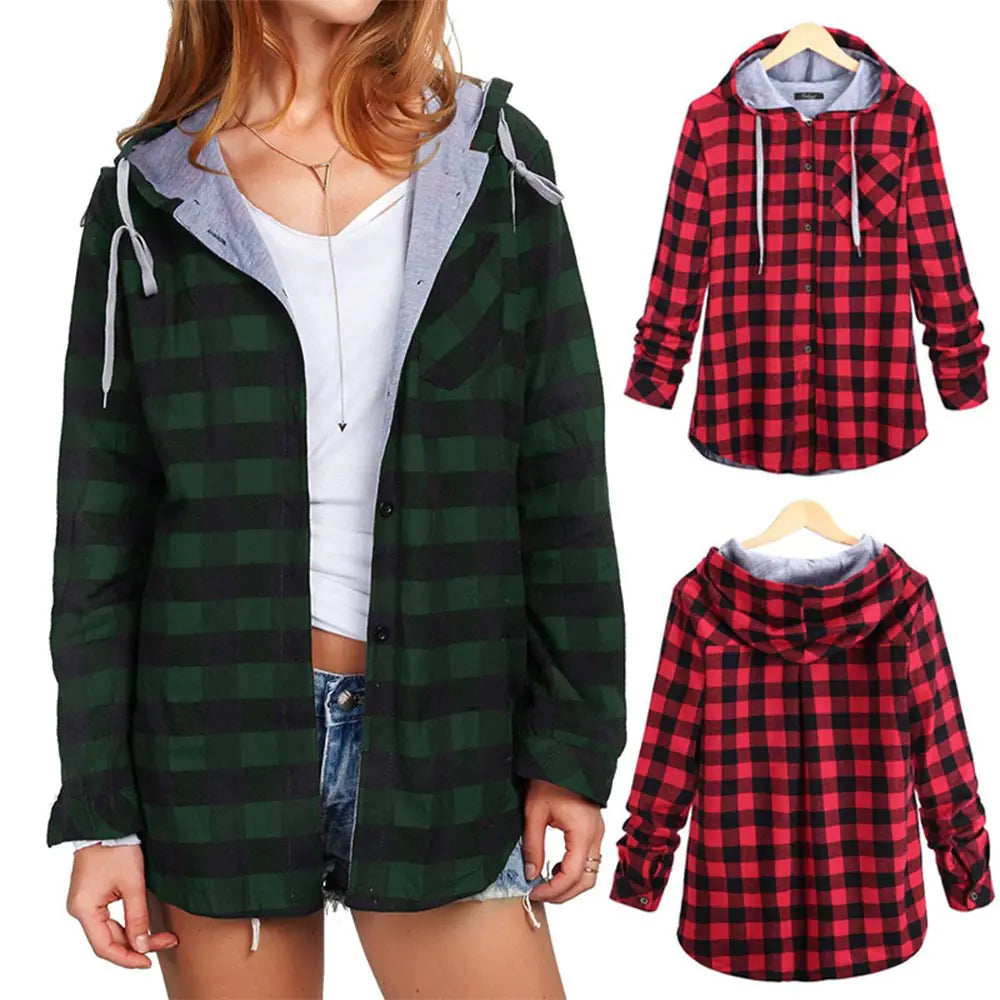 Multicolor Checked Hooded Cardigan for Women Pi-Mart