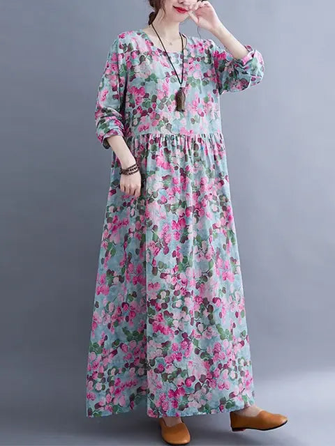 Floral Print Long Sleeve Dresses Pi-Mart