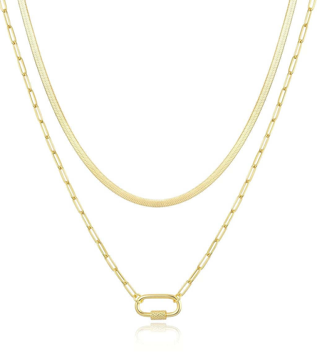 Jewlpire Dainty Gold Necklace for Women 14k Plated Gold Layered Necklaces for Women Trendy Herringbone Chain Paperclip Chain Necklaces for Women Stackable Necklaces for Women Lootquake LLC