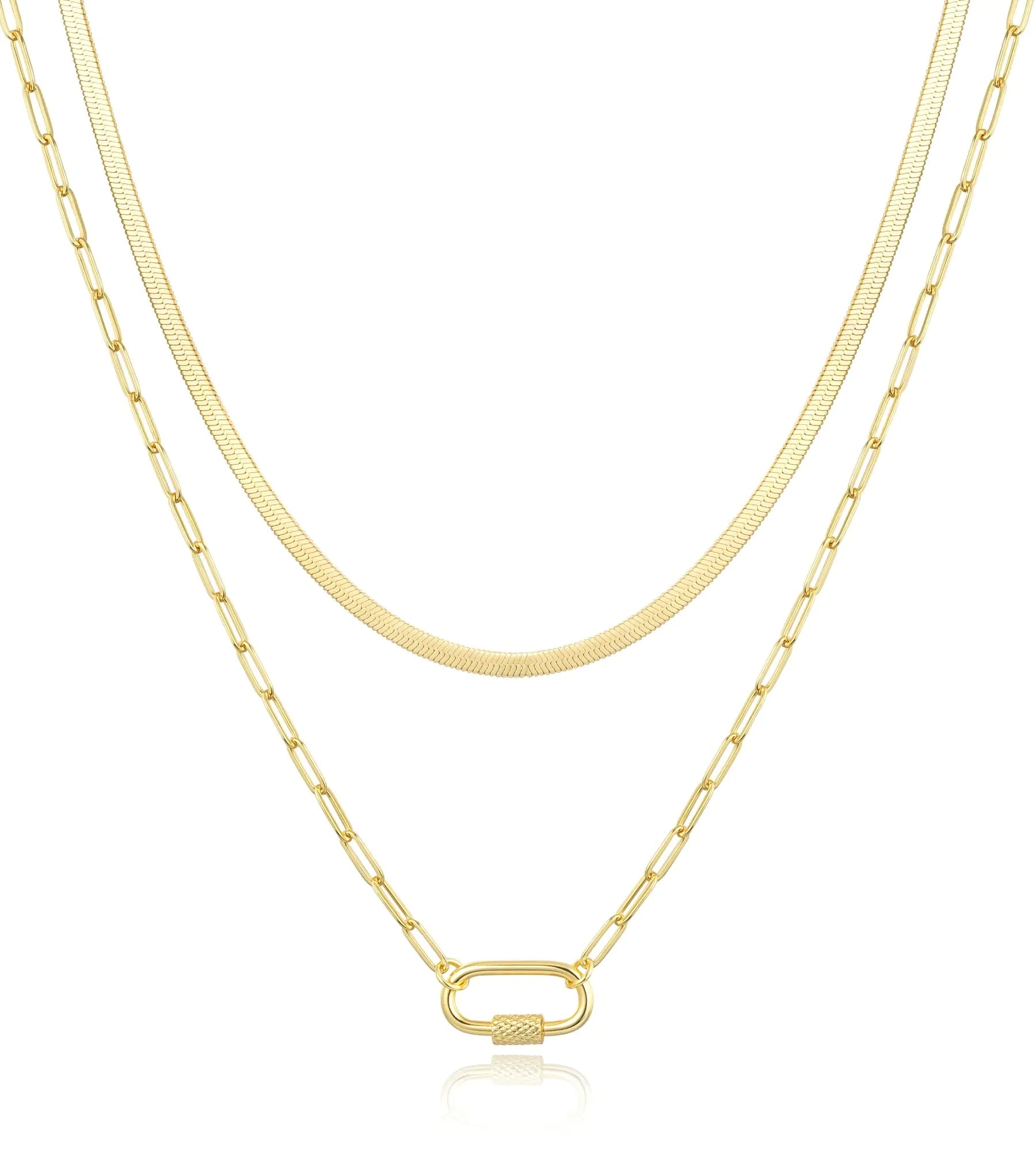 Jewlpire Dainty Gold Necklace for Women 14k Plated Gold Layered Necklaces for Women Trendy Herringbone Chain Paperclip Chain Necklaces for Women Stackable Necklaces for Women Lootquake LLC