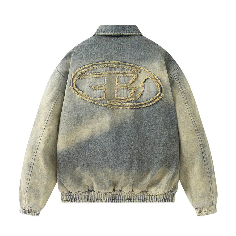 Gradient Wash Thick Quilted Denim Jacket Pi-Mart