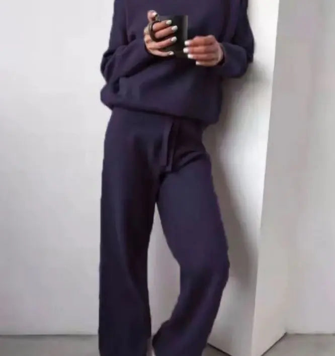 Casual Fashion Suits For Women Turtleneck Sweater And Drawstring Straight Pants Pi-Mart