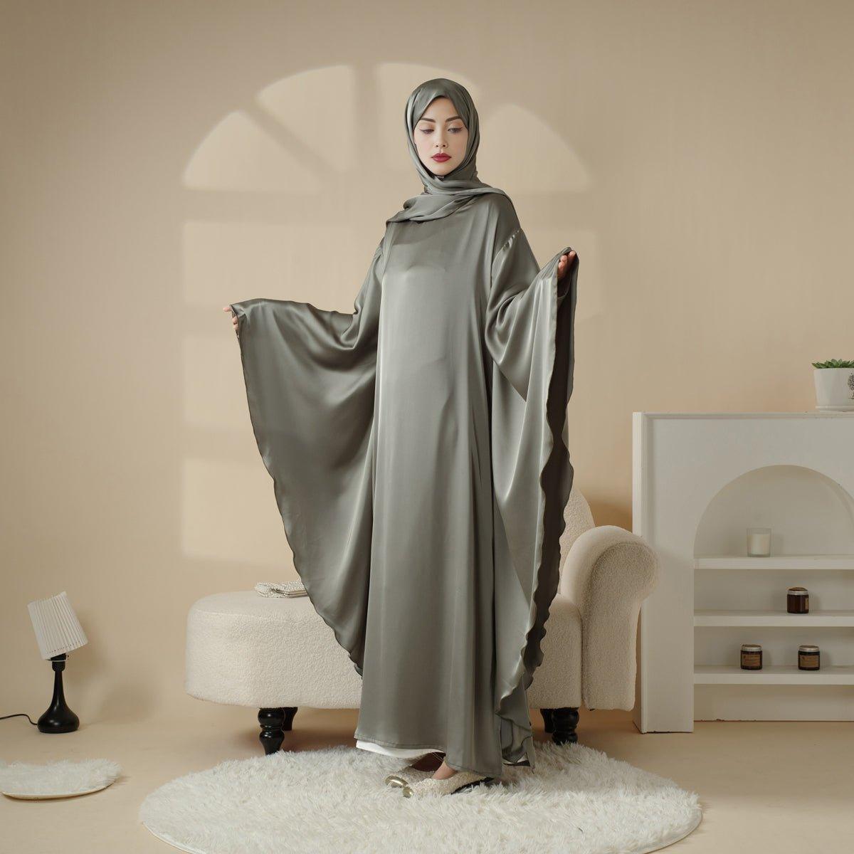 Luxury Satin Floaty Kaftan Abaya With Matching Hijab (MA054) - SJB-DIAMOND ELITES