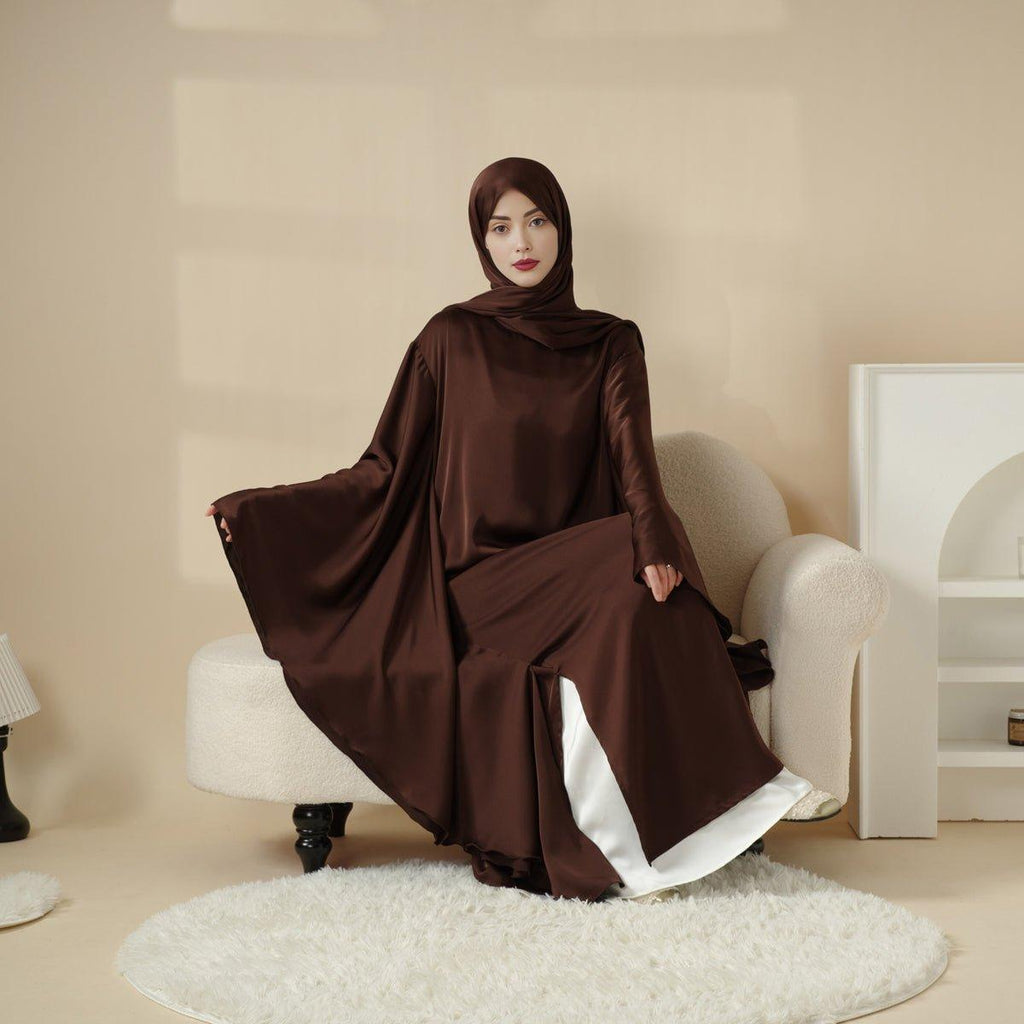 Luxury Satin Floaty Kaftan Abaya With Matching Hijab (MA054) - SJB-DIAMOND ELITES