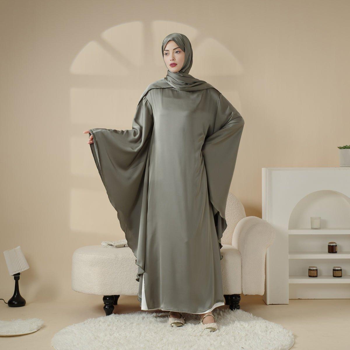 Luxury Satin Floaty Kaftan Abaya With Matching Hijab (MA054) - SJB-DIAMOND ELITES