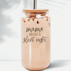 Silent Night 17oz Glass Tumbler With Bamboo Lid, 2 Stainless Straws and Cleaner BandsCo Straps