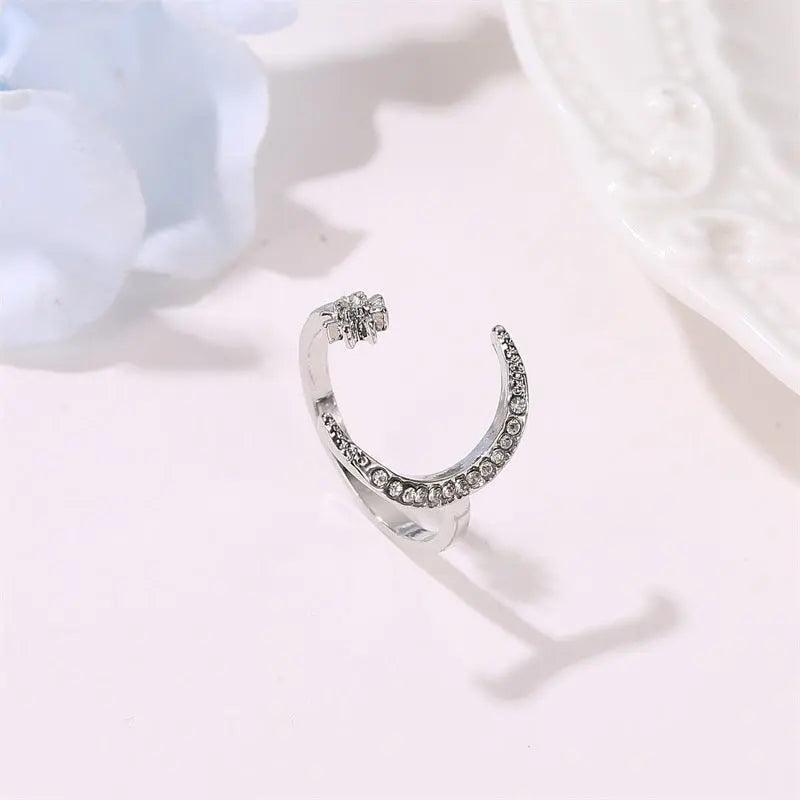 MAC035 Cubic Zirconia Moon and Star Open Band Ring Mariam's Collection