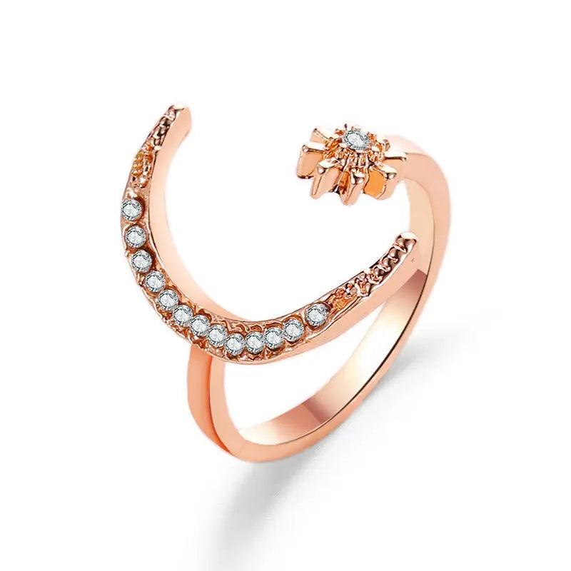 MAC035 Cubic Zirconia Moon and Star Open Band Ring Mariam's Collection