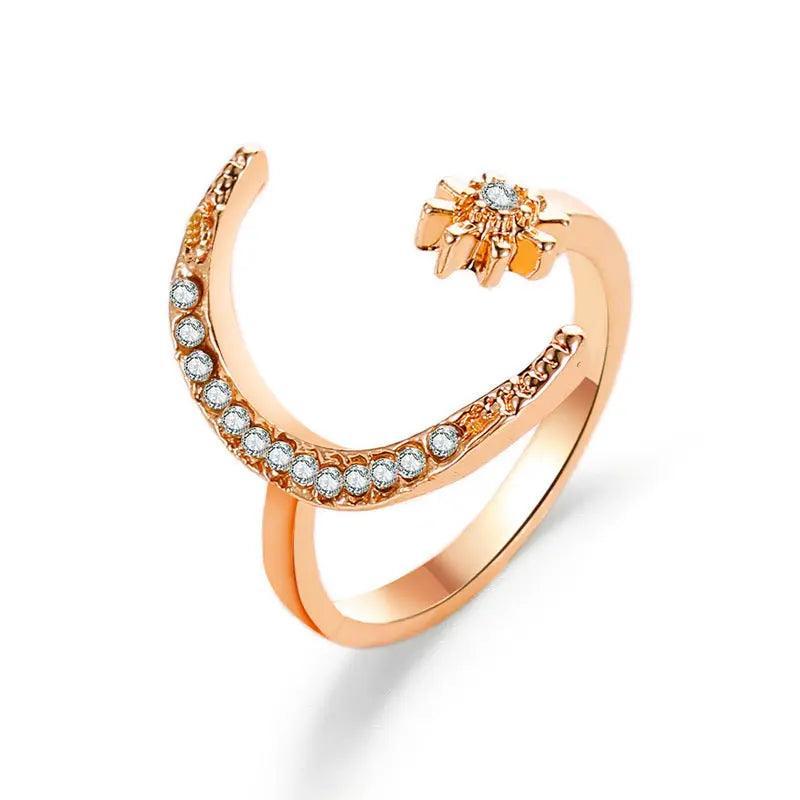 MAC035 Cubic Zirconia Moon and Star Open Band Ring Mariam's Collection