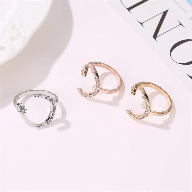 MAC035 Cubic Zirconia Moon and Star Open Band Ring Mariam's Collection