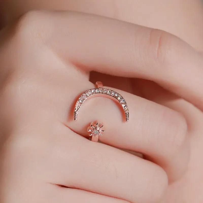MAC035 Cubic Zirconia Moon and Star Open Band Ring Mariam's Collection