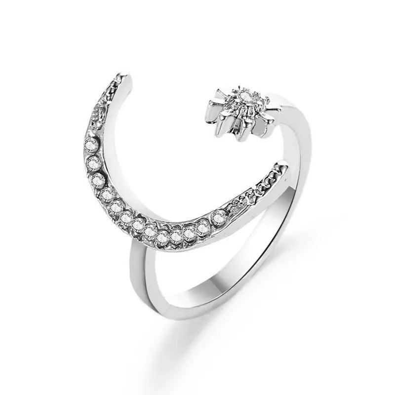 MAC035 Cubic Zirconia Moon and Star Open Band Ring Mariam's Collection