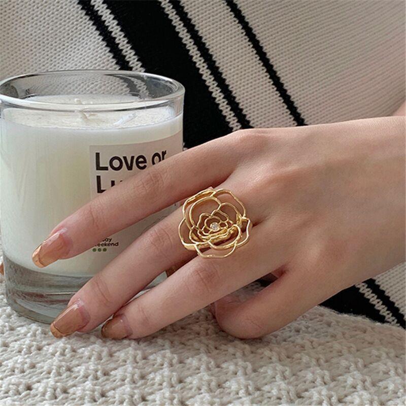 MAC046 Adjustable Hollow Camellia Diamond Ring - SJB-DIAMOND ELITES