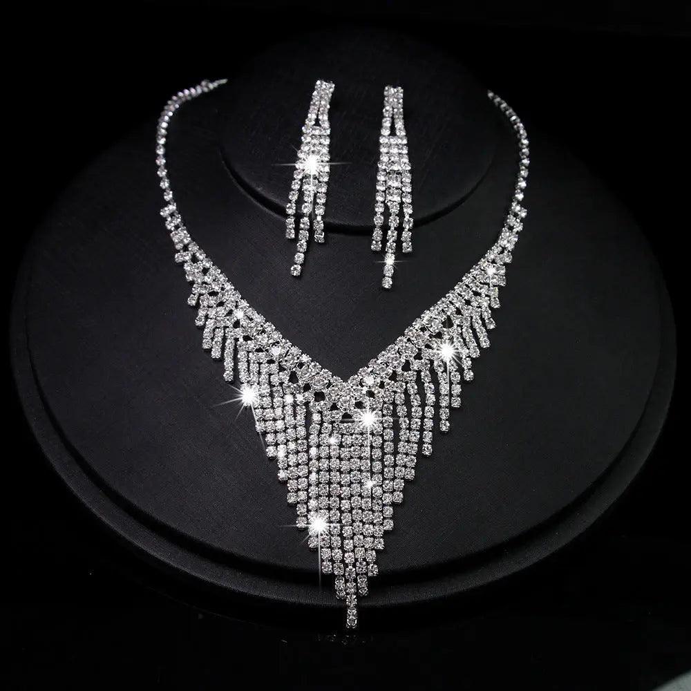 MAC047 Rhinestone Crystal angle Earring Fringe Chain Necklaces Sets - SJB-DIAMOND ELITES