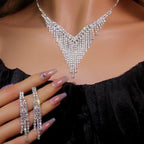 MAC047 Rhinestone Crystal angle Earring Fringe Chain Necklaces Sets - SJB-DIAMOND ELITES