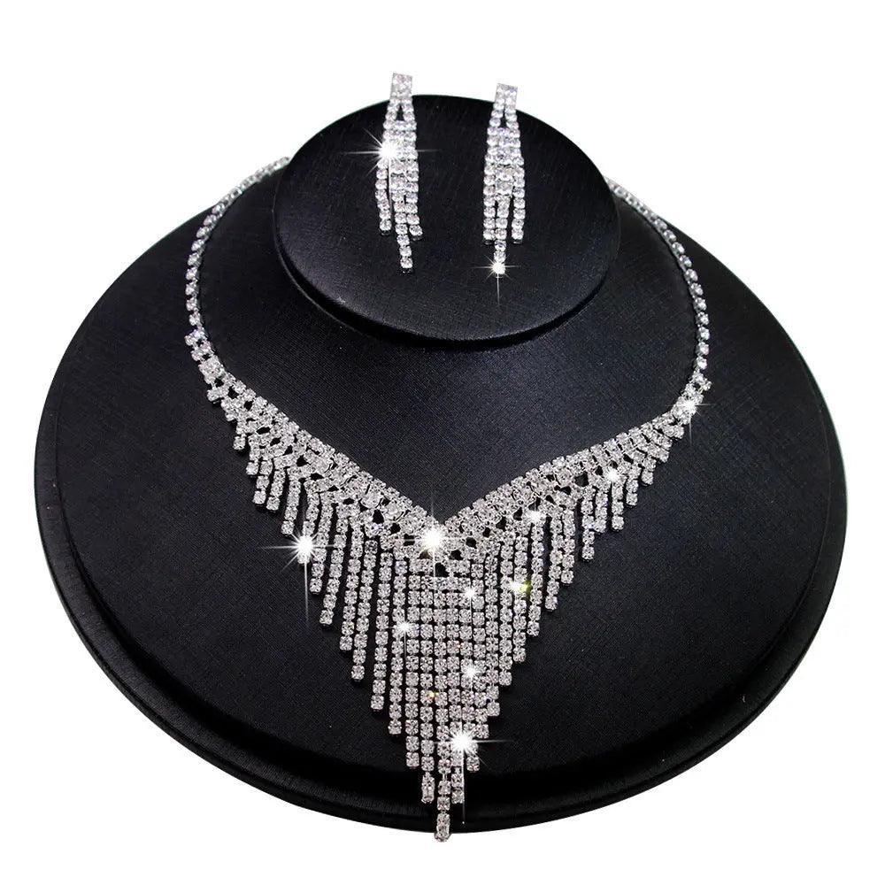 MAC047 Rhinestone Crystal angle Earring Fringe Chain Necklaces Sets - SJB-DIAMOND ELITES