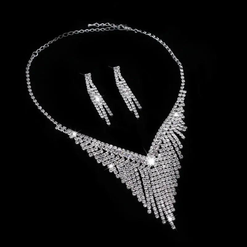 MAC047 Rhinestone Crystal angle Earring Fringe Chain Necklaces Sets - SJB-DIAMOND ELITES