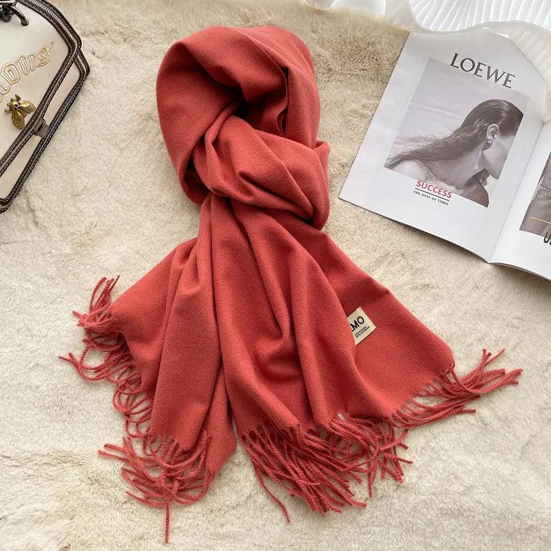 MAC049 Imitation Cashmere Solid Color Basic Tassel Scarf - SJB-DIAMOND ELITES