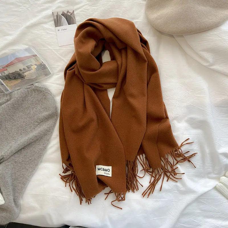 MAC049 Imitation Cashmere Solid Color Basic Tassel Scarf - SJB-DIAMOND ELITES
