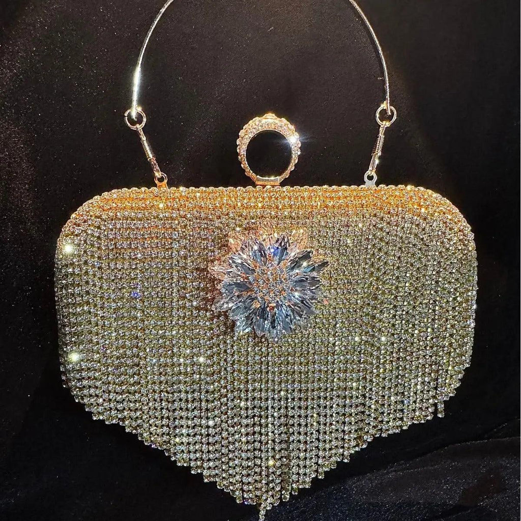MAC056 Tassel Evening Clutch Bag Luxury Rhinestones Party Prom Purse Handbag With Detachable Chain - SJB-DIAMOND ELITES