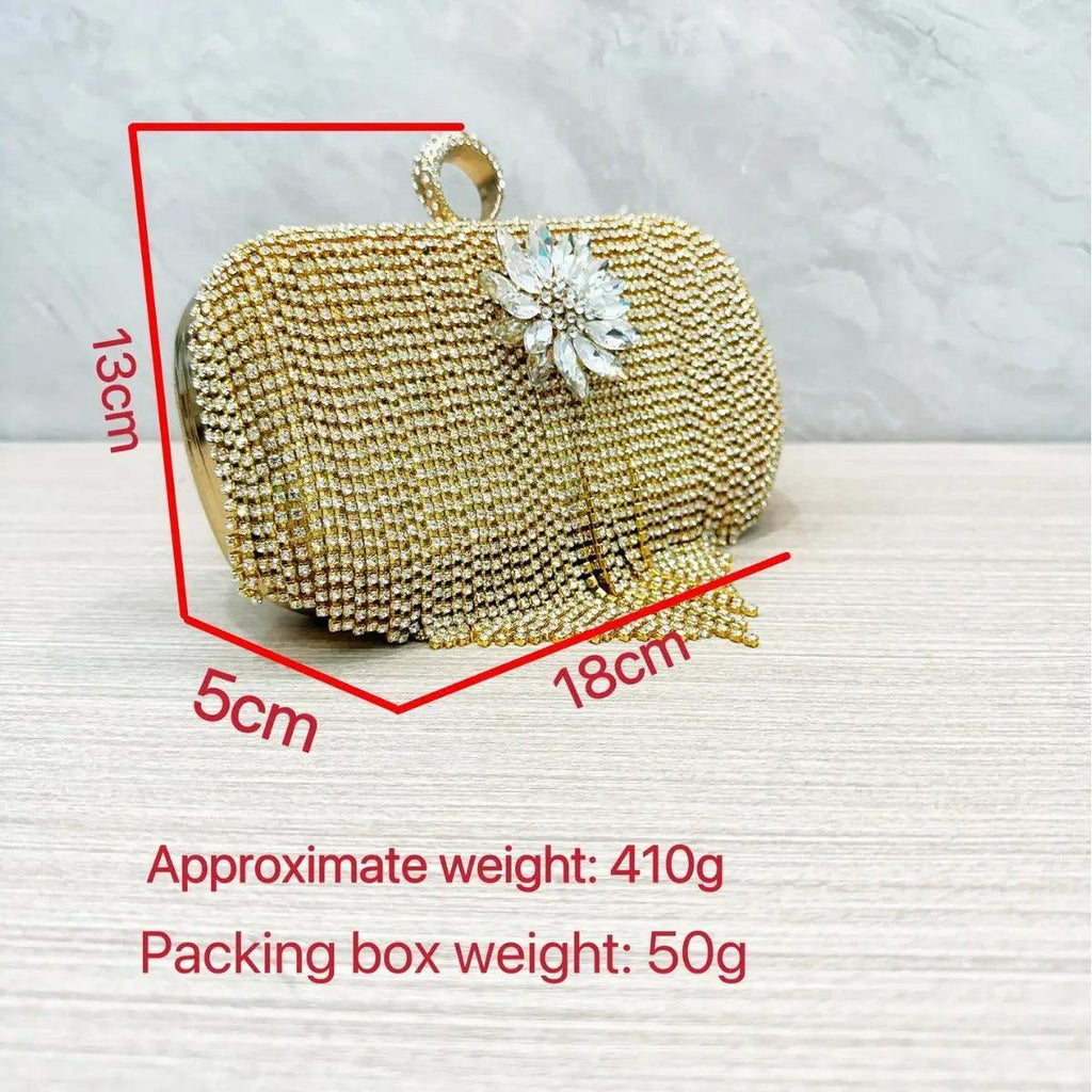 MAC056 Tassel Evening Clutch Bag Luxury Rhinestones Party Prom Purse Handbag With Detachable Chain - SJB-DIAMOND ELITES