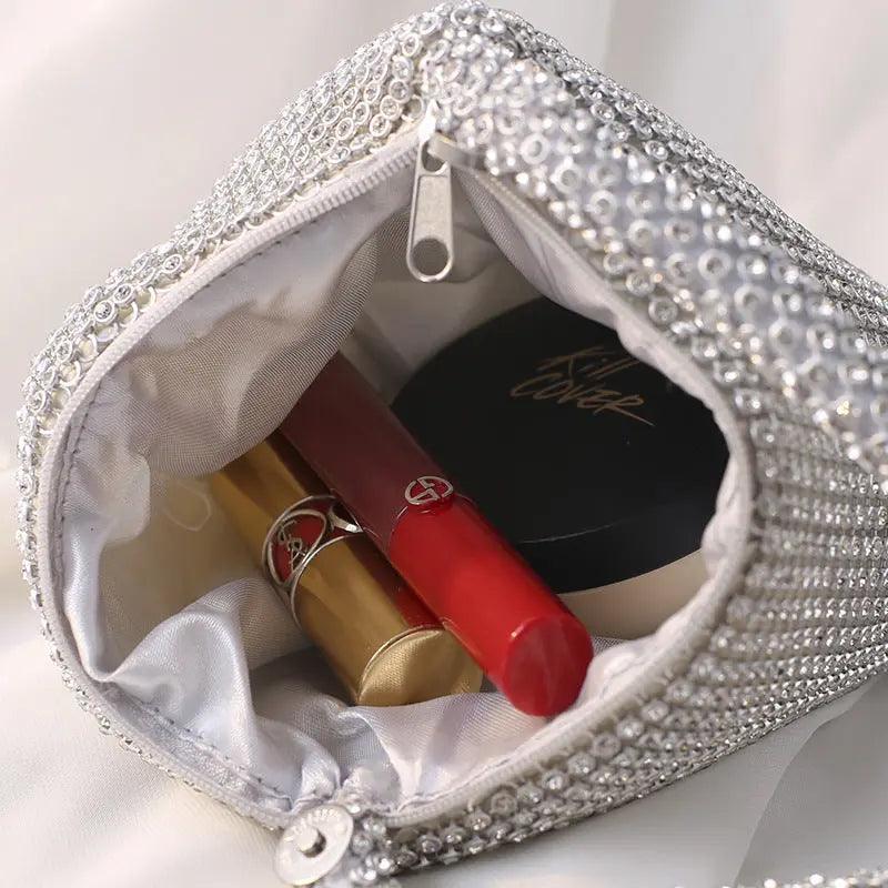 MAC057 Handbag Rhinestones Heart Shape Shiny Handmade Small Evening Bag - SJB-DIAMOND ELITES