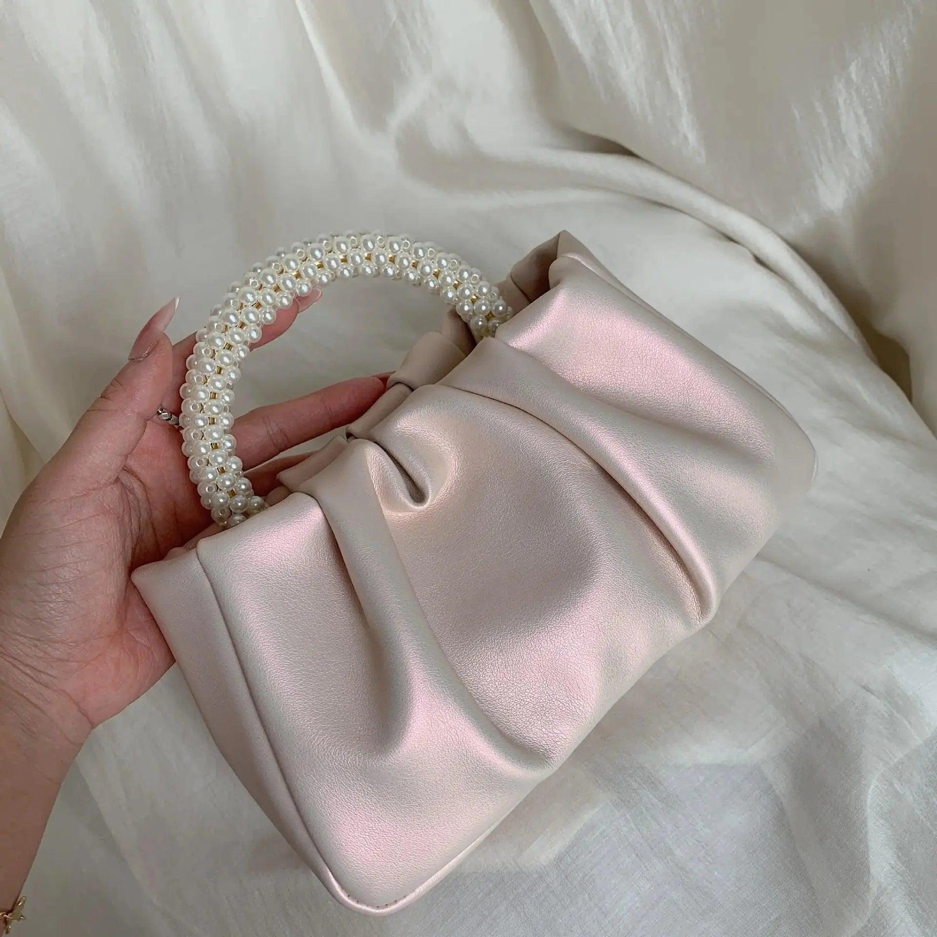 MAC062 Soft Leather Pearl Clutch Evening Bags - SJB-DIAMOND ELITES