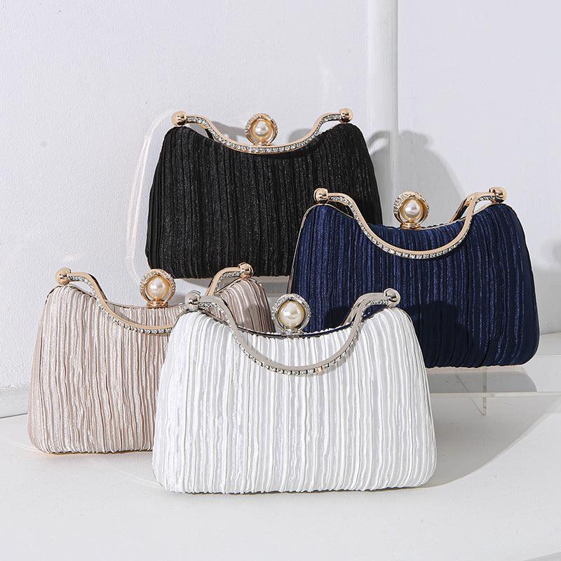 MAC071 Pearl Bag Banquet Bag Pleated Diamond Encrusted Handbag - SJB-DIAMOND ELITES