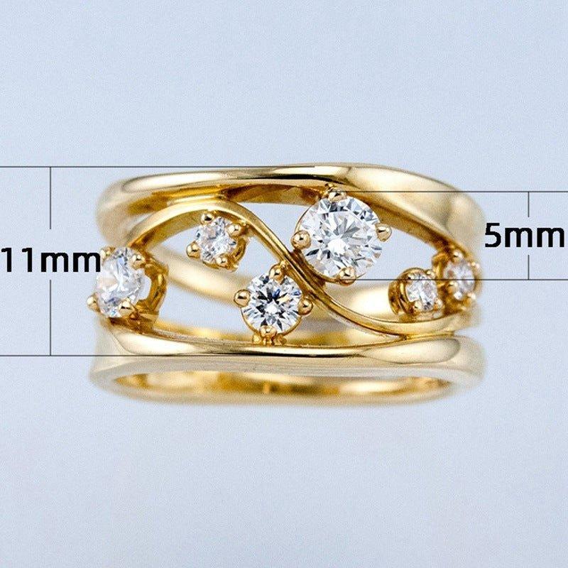 Wavy Geometric Line Gold Zirconia Ring(MAC072) - SJB-DIAMOND ELITES