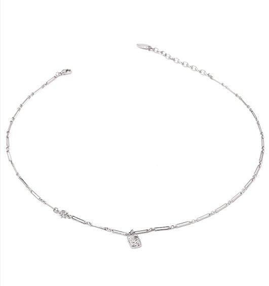 Brass Plated 18K Real Gold Light Luxury Style Zircon Inlaid Square Pendant Necklace(MAC073) - SJB-DIAMOND ELITES