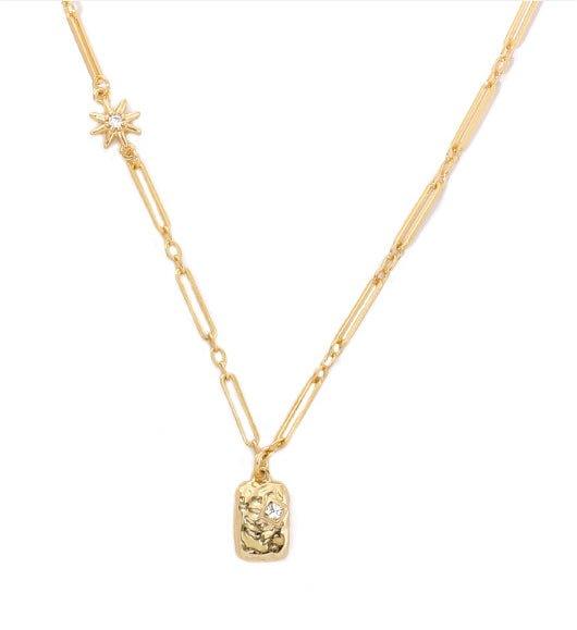 Brass Plated 18K Real Gold Light Luxury Style Zircon Inlaid Square Pendant Necklace(MAC073) - SJB-DIAMOND ELITES